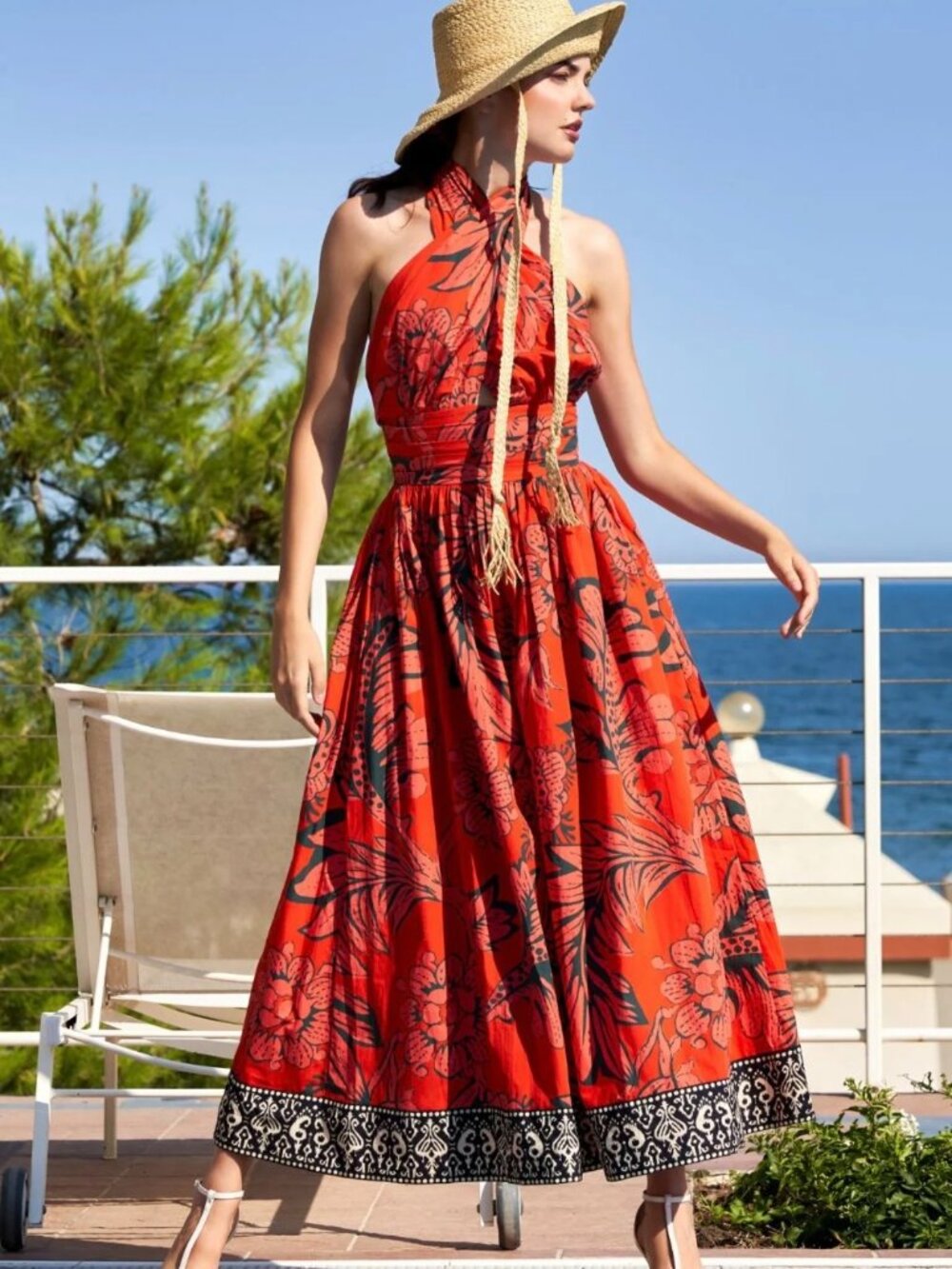 Verb Red Allista Printed Cross Front Dress